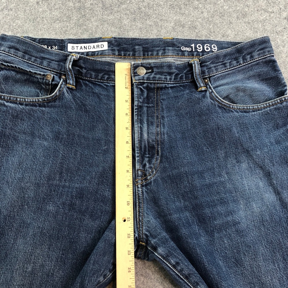 GAP 1969 Mens Jeans 38x34 Standard Straight Leg Blue Dark Wash Cotton Denim - Picture 10 of 15